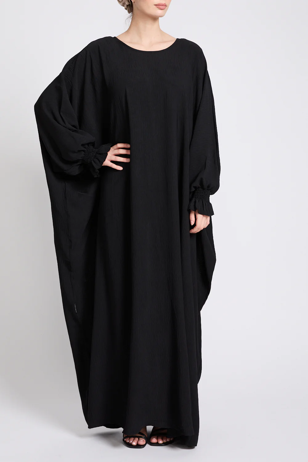 Abaya with Frill Detailed Khimar Set - Black - Image 9