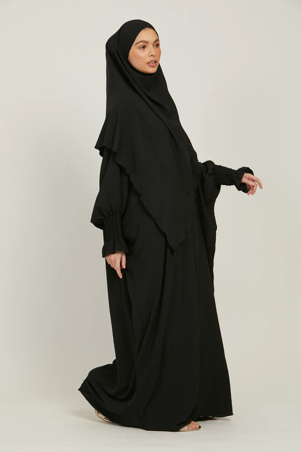 Abaya with Khimar Set - Black - Image 3