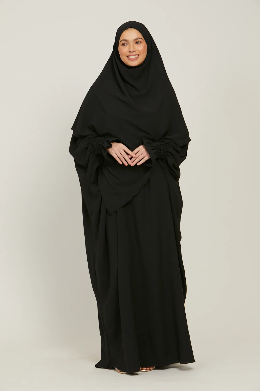 Abaya with Khimar Set - Black - Image 5