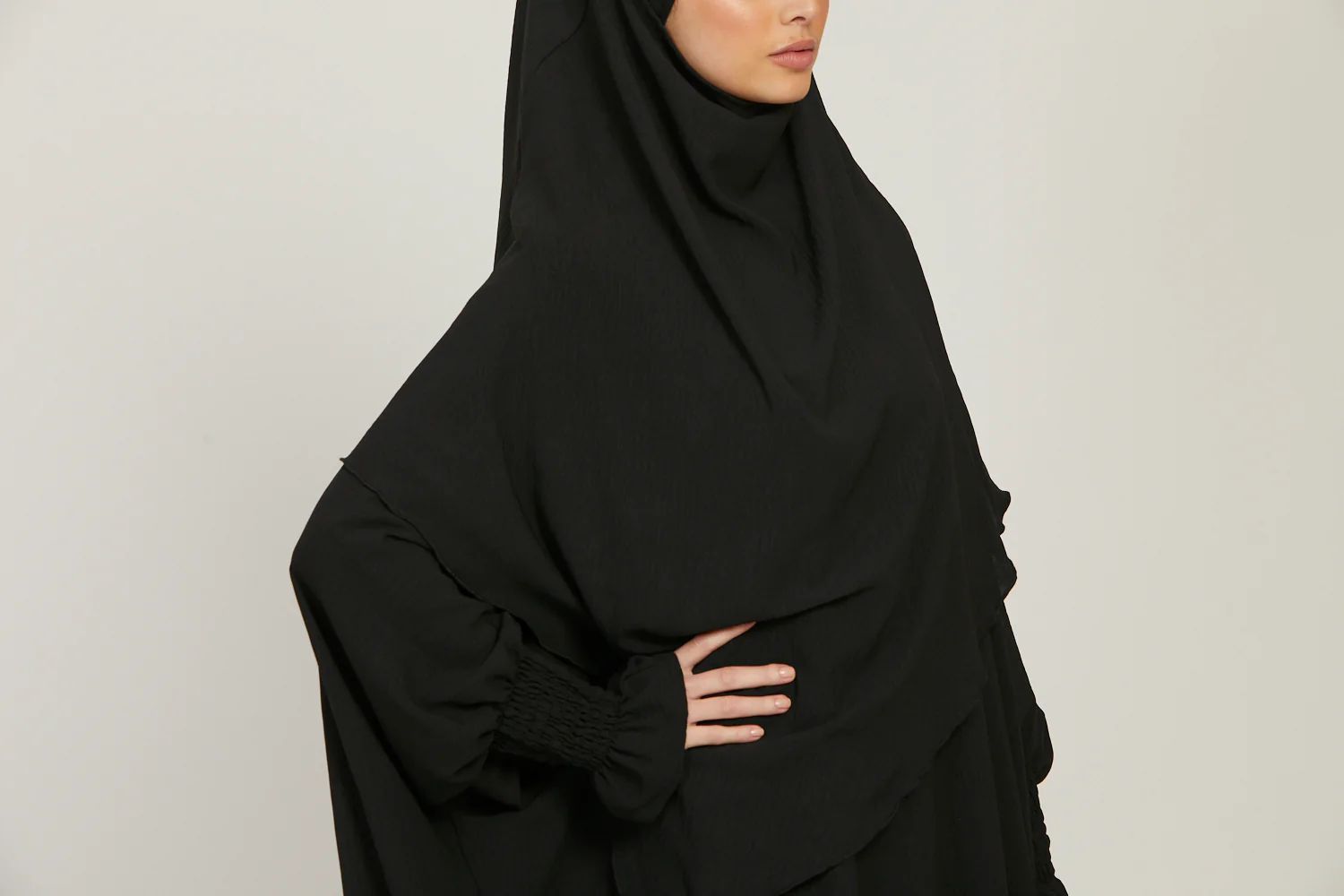 Abaya with Khimar Set - Black - Image 7