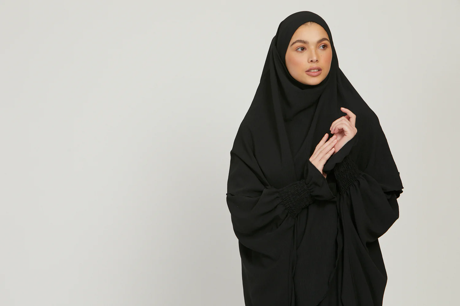 Abaya with Khimar Set - Black - Image 8