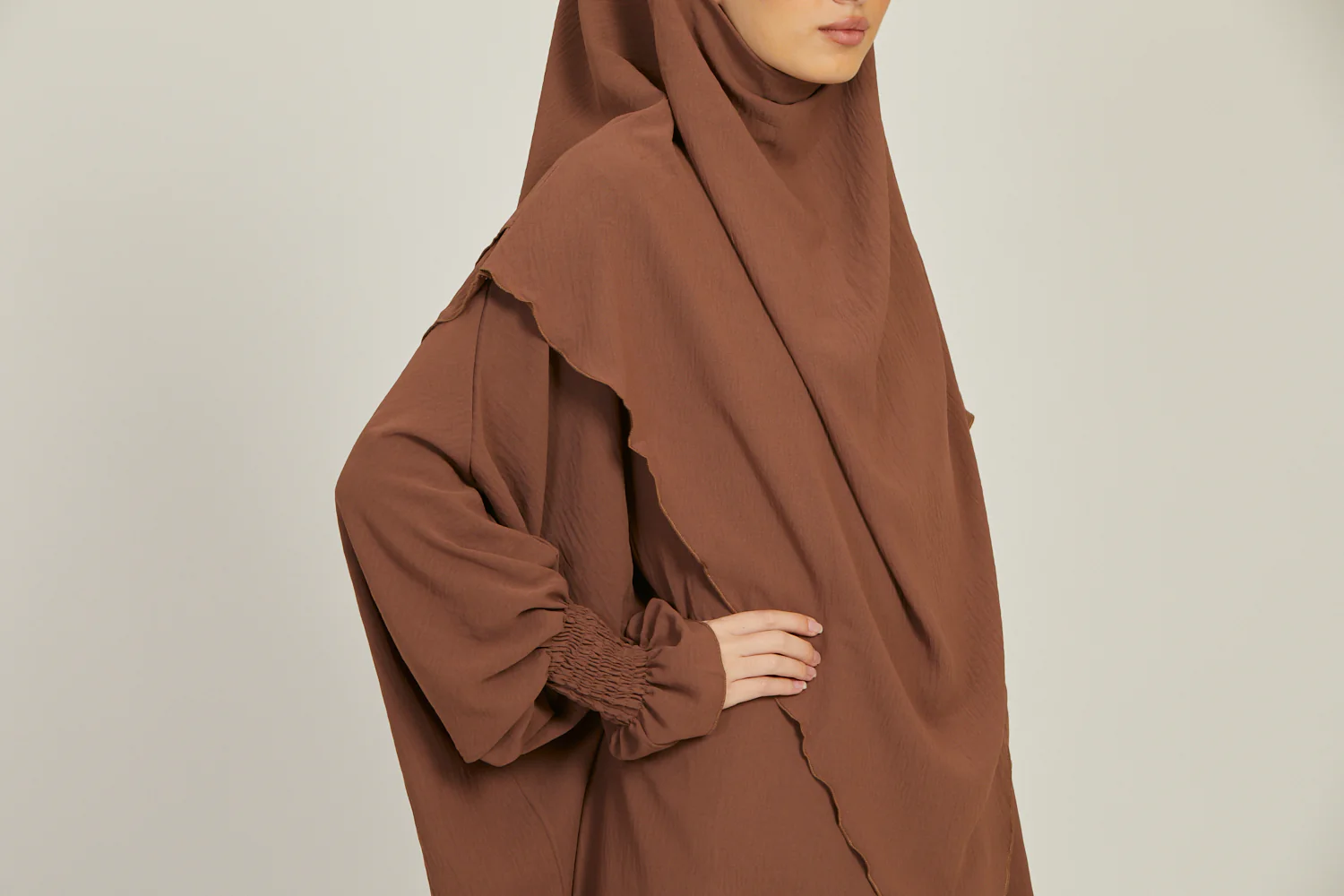 Abaya with Khimar Set - Dark Brown - Image 10