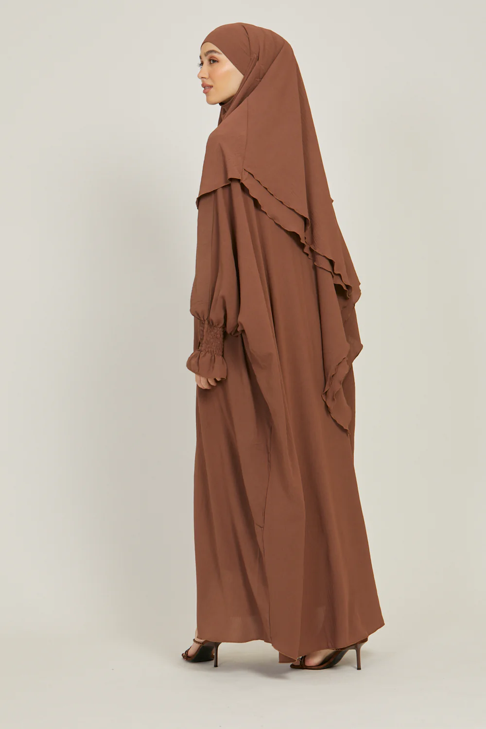 Abaya with Khimar Set - Dark Brown - Image 2