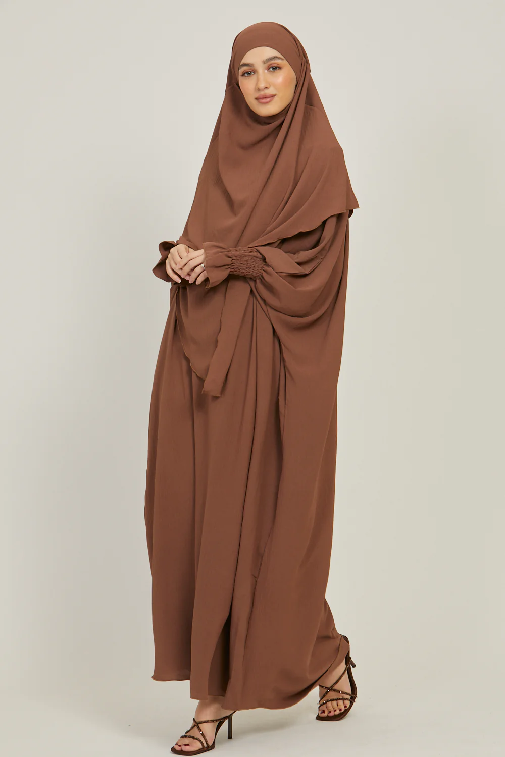 Abaya with Khimar Set - Dark Brown - Image 3