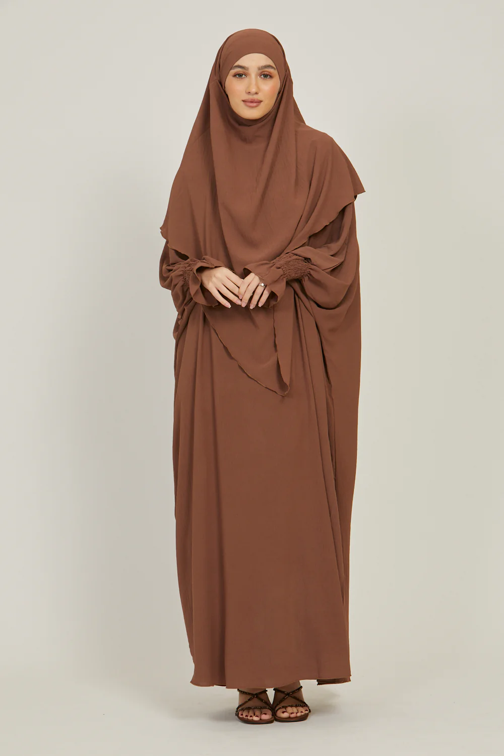 Abaya with Khimar Set - Dark Brown - Image 4