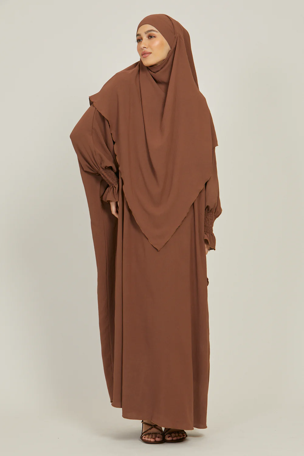 Abaya with Khimar Set - Dark Brown - Image 5