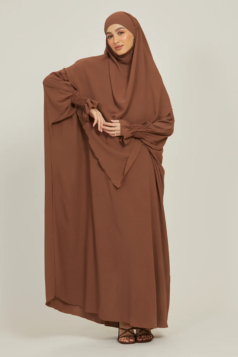 Abaya with Khimar Set - Dark Brown - Image 6