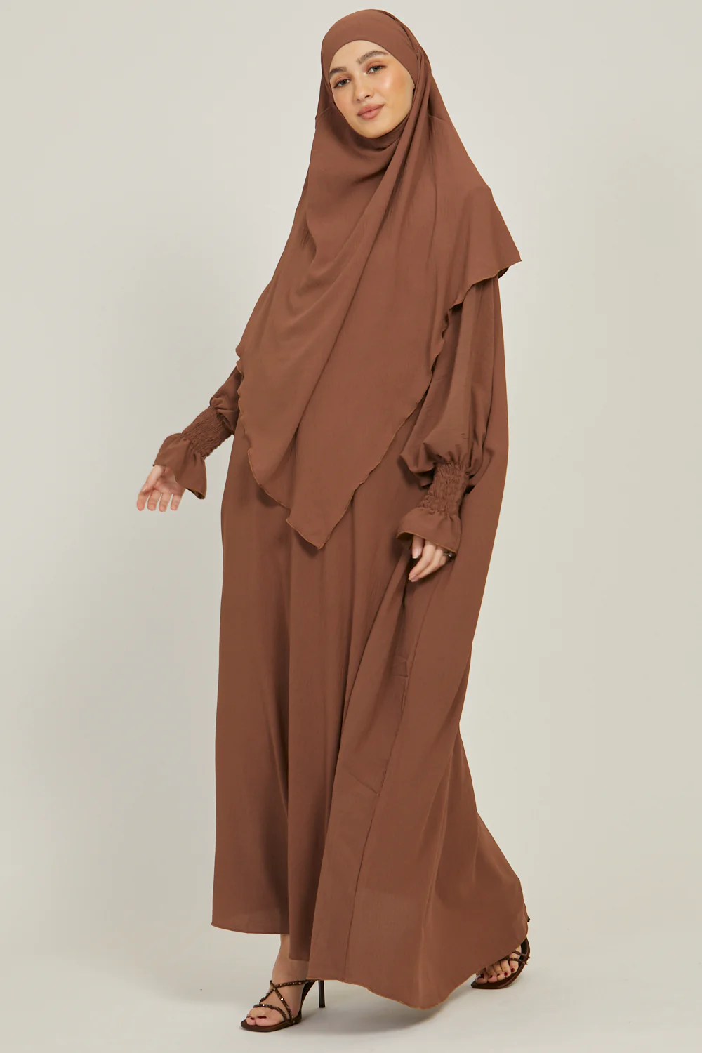 Abaya with Khimar Set - Dark Brown - Image 7