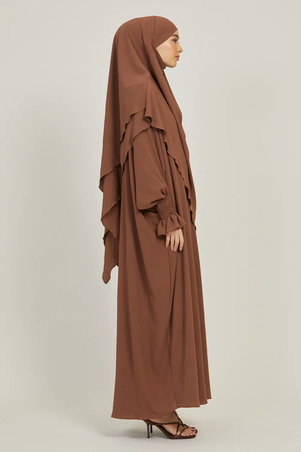 Abaya with Khimar Set - Dark Brown - Image 8