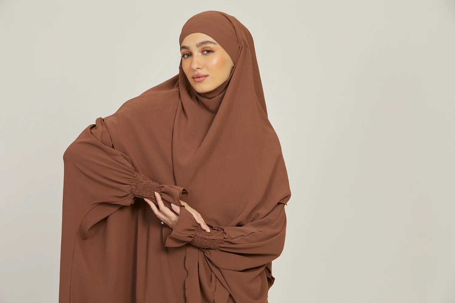 Abaya with Khimar Set - Dark Brown - Image 9