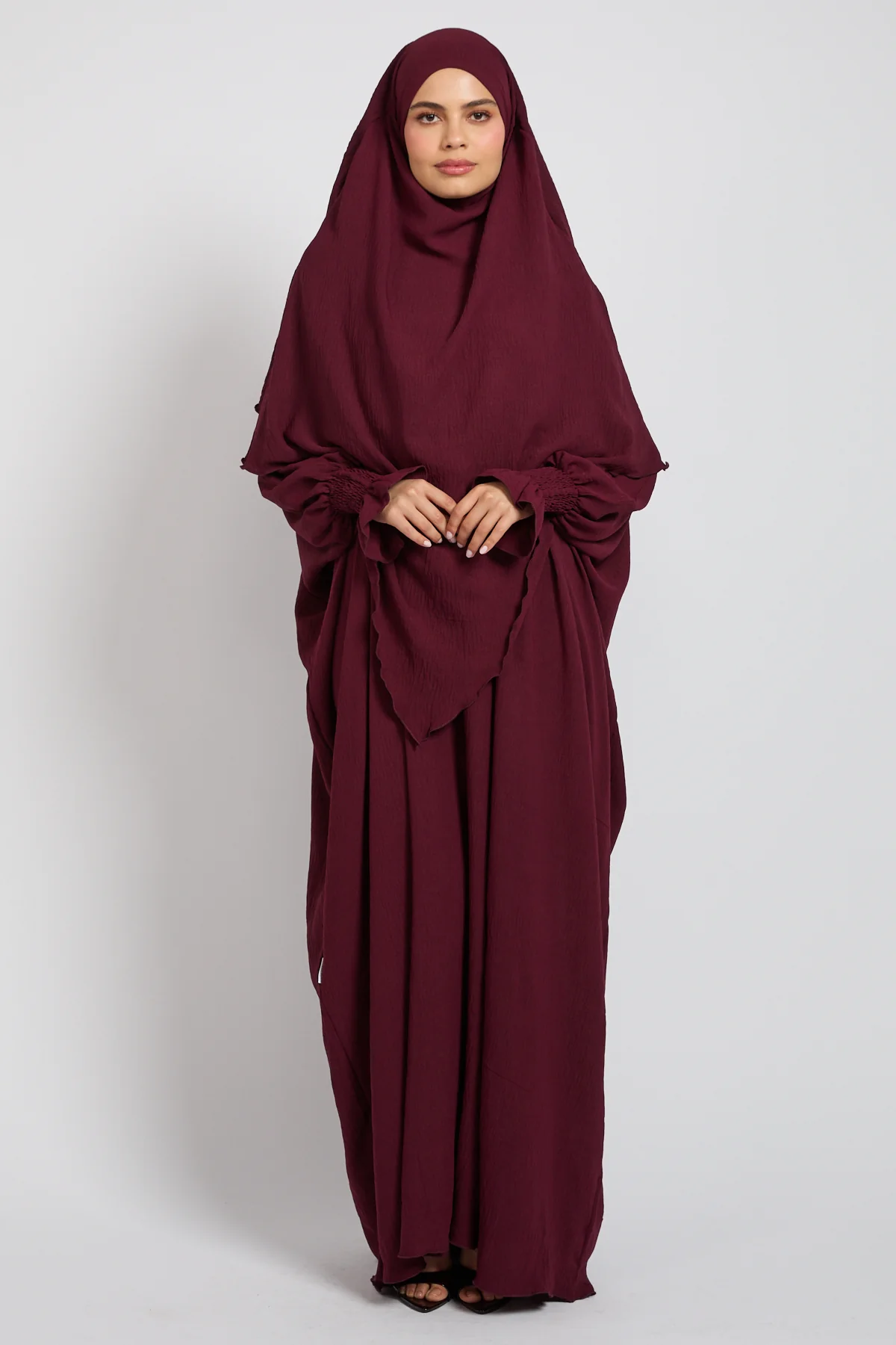 Abaya with Khimar Set - Deep Burgundy - Image 3