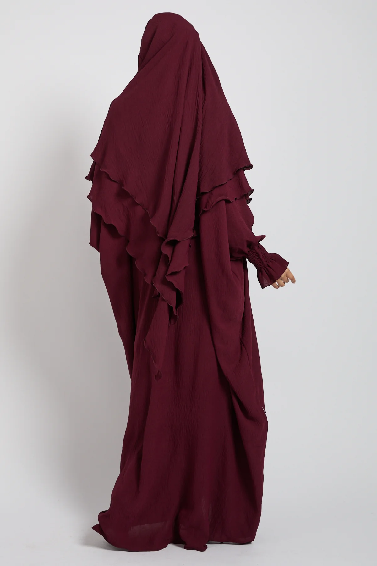 Abaya with Khimar Set - Deep Burgundy - Image 5