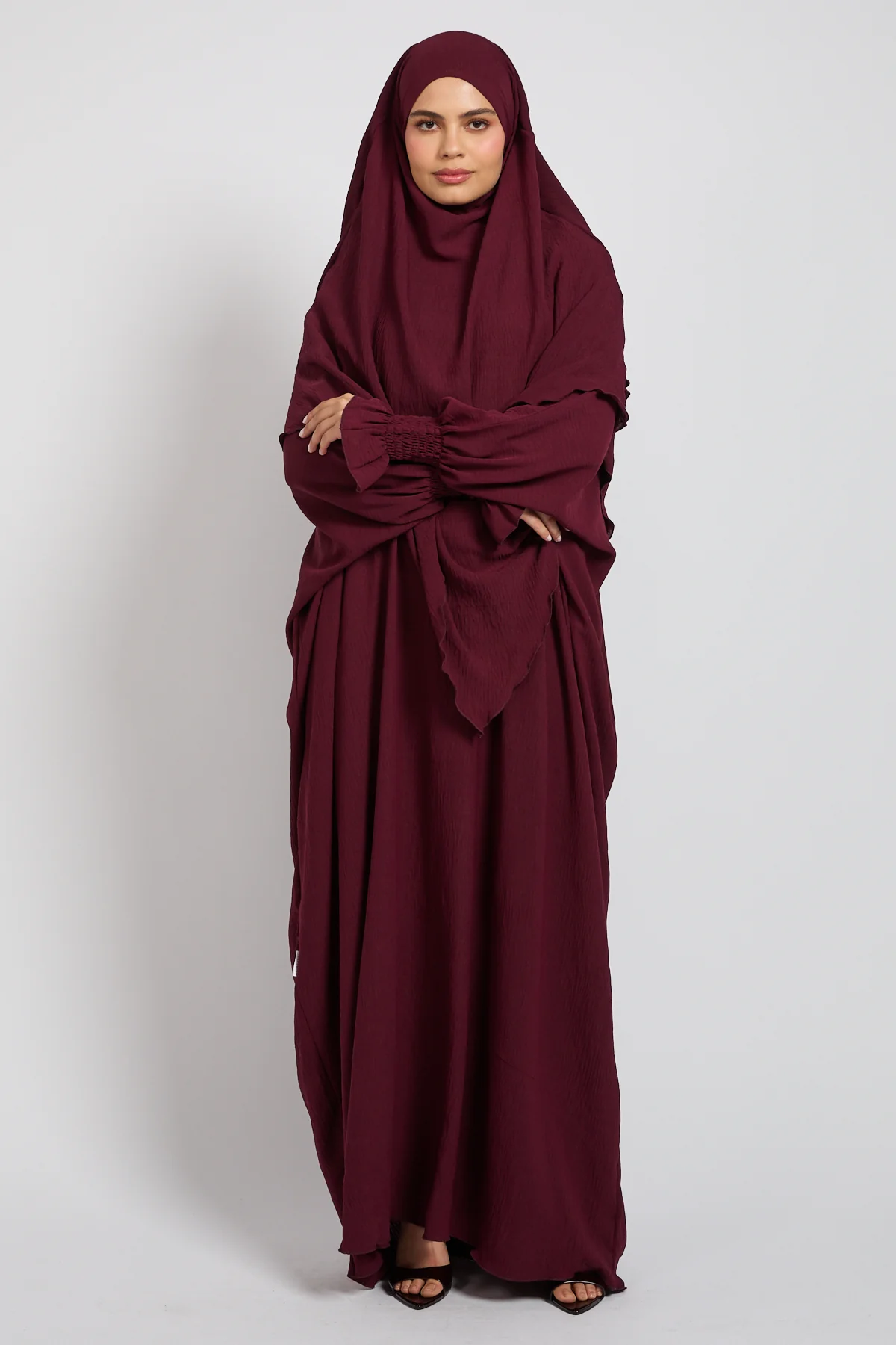 Abaya with Khimar Set - Deep Burgundy - Image 6