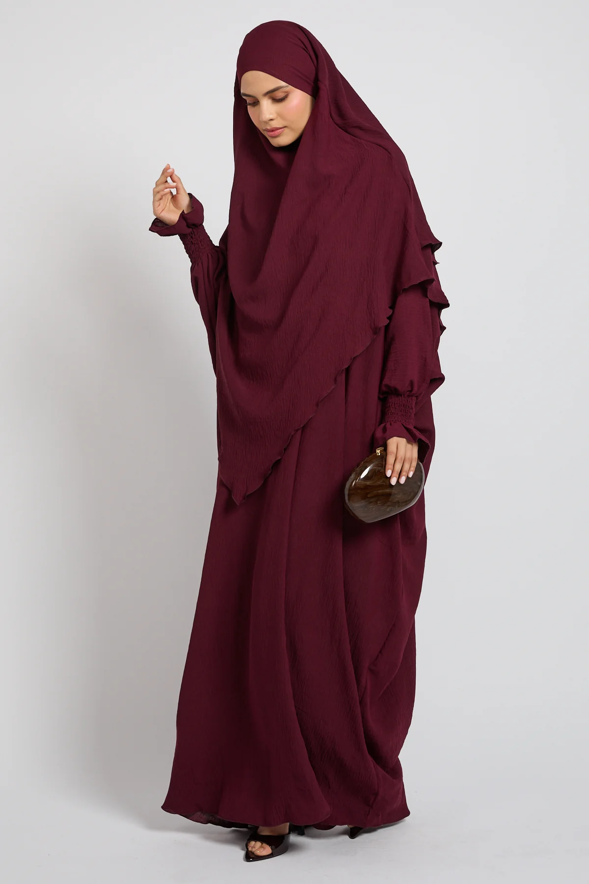 Abaya with Khimar Set - Deep Burgundy - Image 7