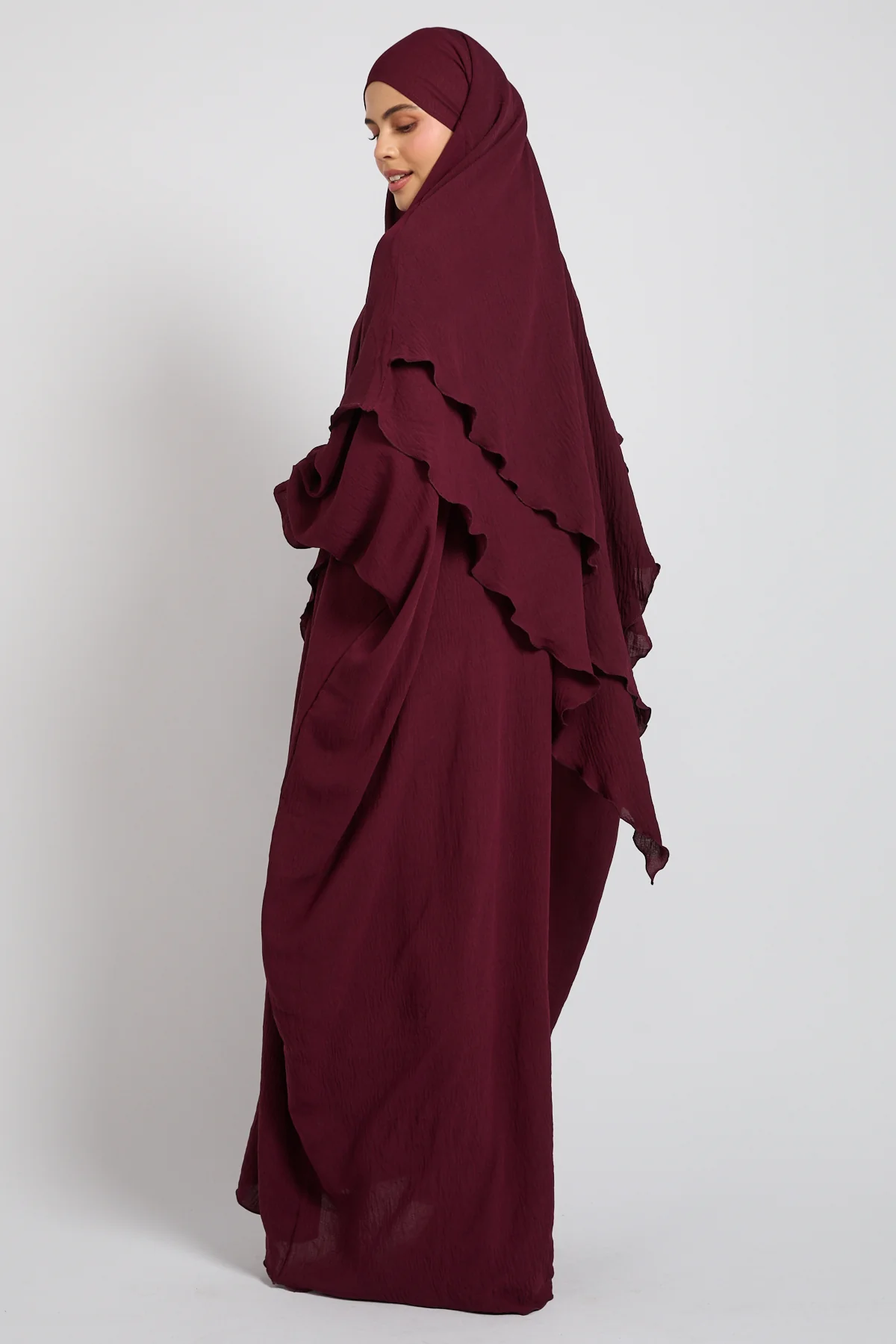 Abaya with Khimar Set - Deep Burgundy - Image 8