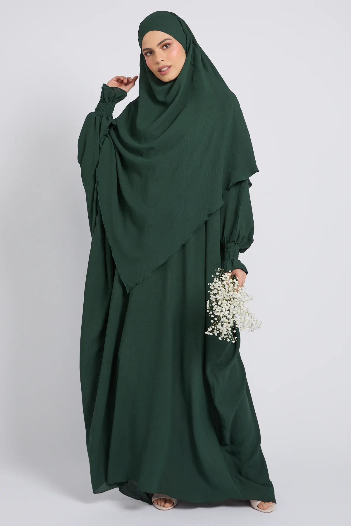 Abaya with Khimar Set - Forest Green - Image 3