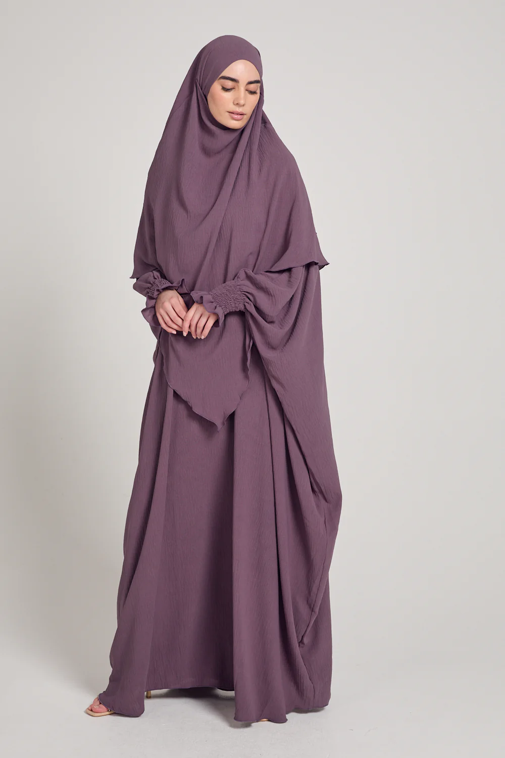 Abaya with Khimar Set - Plum - Image 4