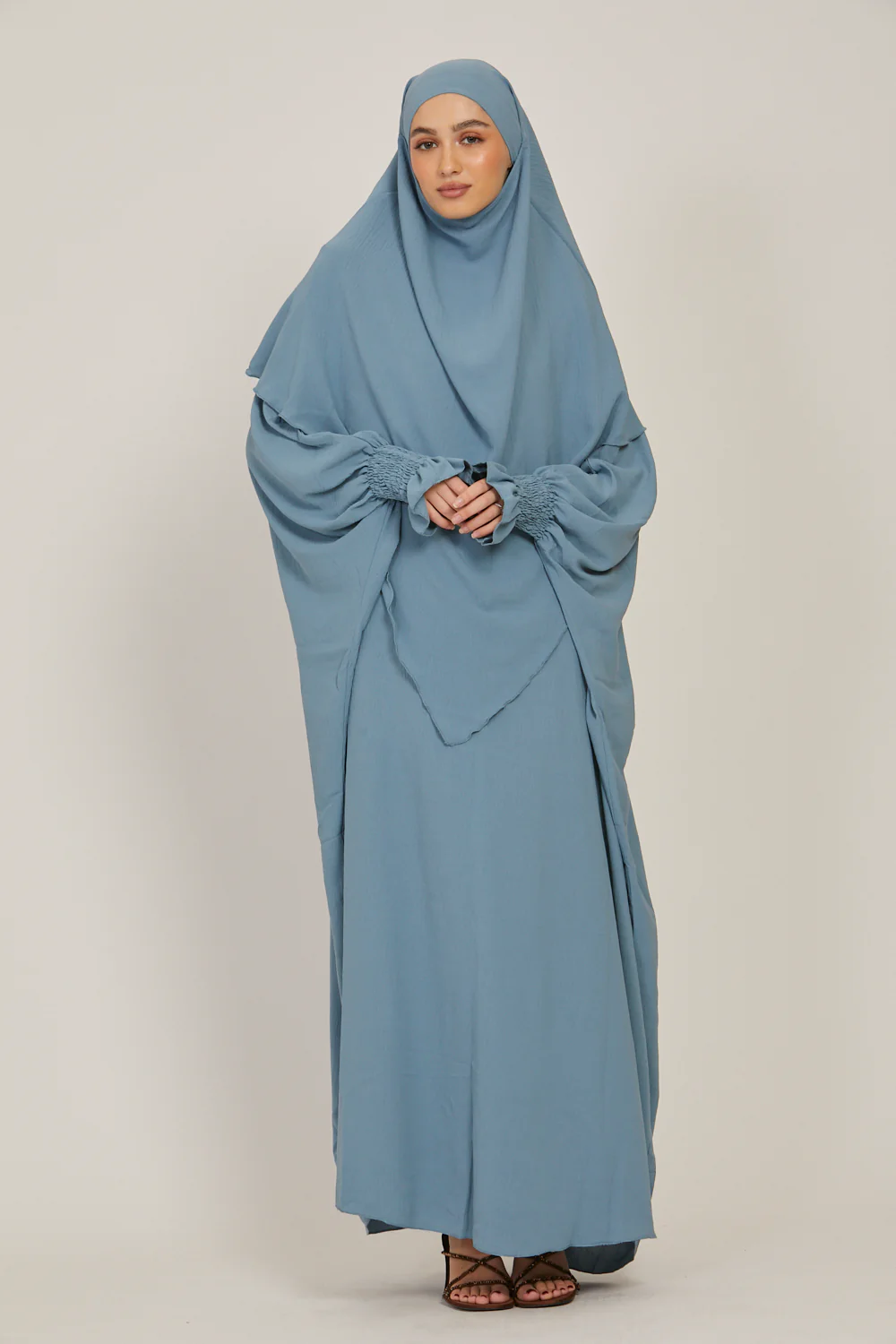 Abaya with Khimar Set - Sky Blue - Image 2