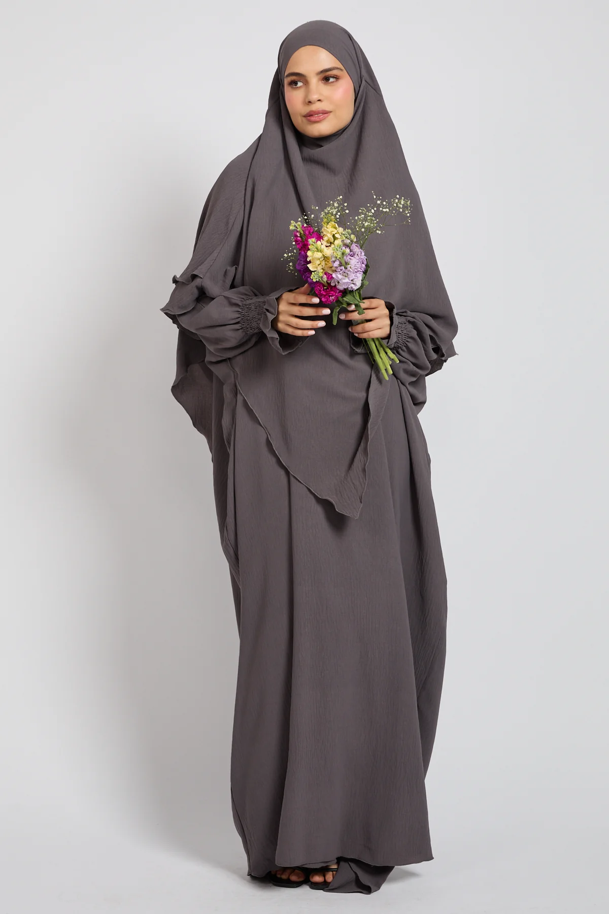 Abaya with Khimar Set - Taupe Grey - Image 4