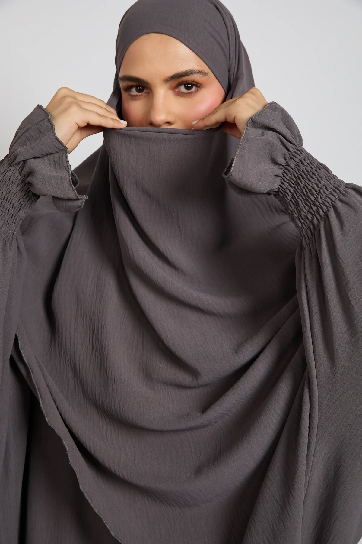 Abaya with Khimar Set - Taupe Grey - Image 5