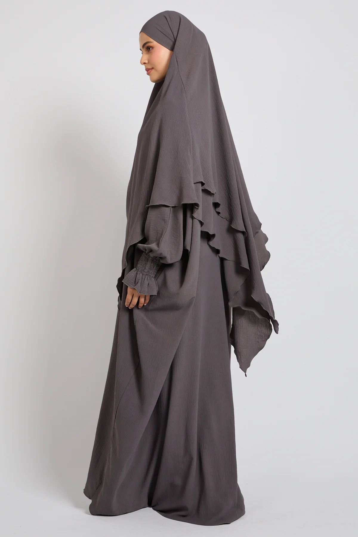 Abaya with Khimar Set - Taupe Grey - Image 6