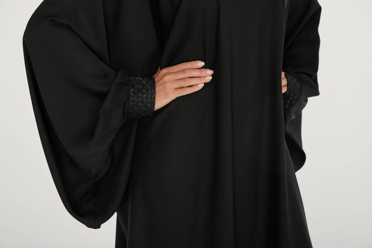 Black Batwing Abaya with Cuff Detailing - Image 7