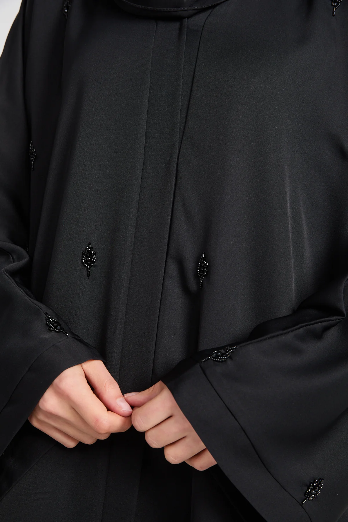 Black Botanique Embellished Open Abaya - Image 5