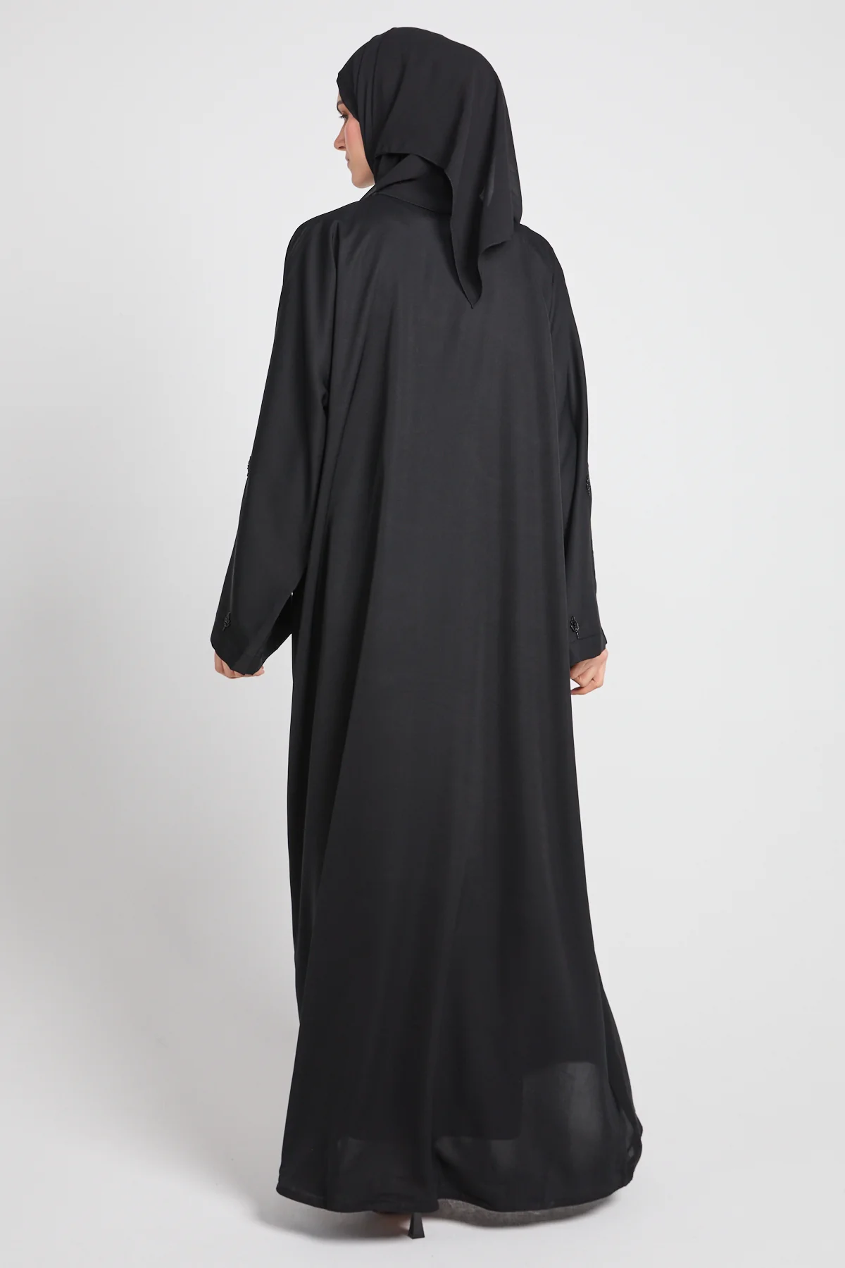 Black Botanique Embellished Open Abaya - Image 8