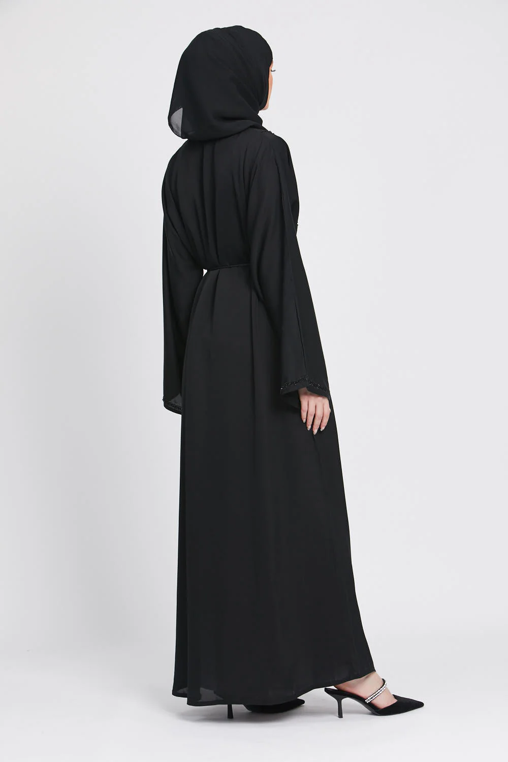 Black Closed Abaya with Embellished Piping - Image 7