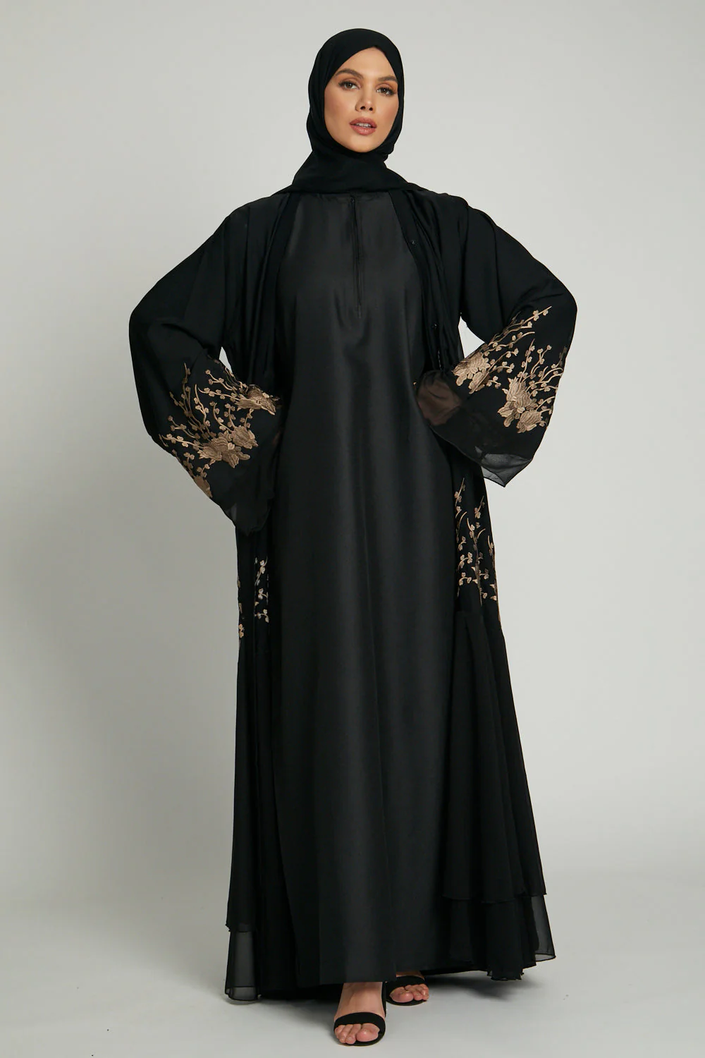 Black Inner Slip Dress with Front Zip - LONG SLEEVE - Image 3