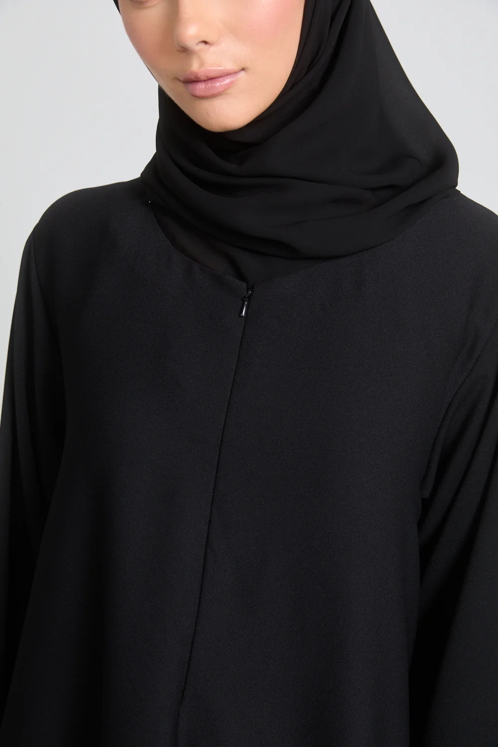 Black Inner Slip Dress with Front Zip - LONG SLEEVE - Image 8
