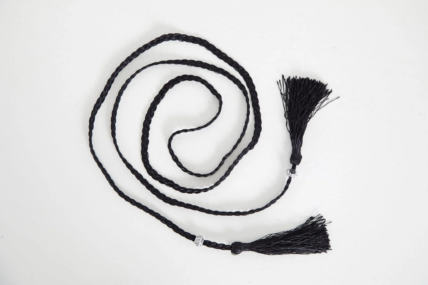 Black Slim Plaited Rope Tassel Belt - Image 3