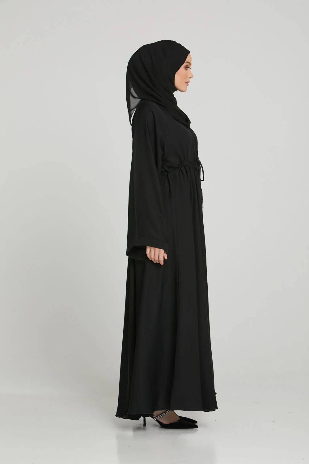 Black Umbrella Cut Abaya with Inner Belt - Image 5