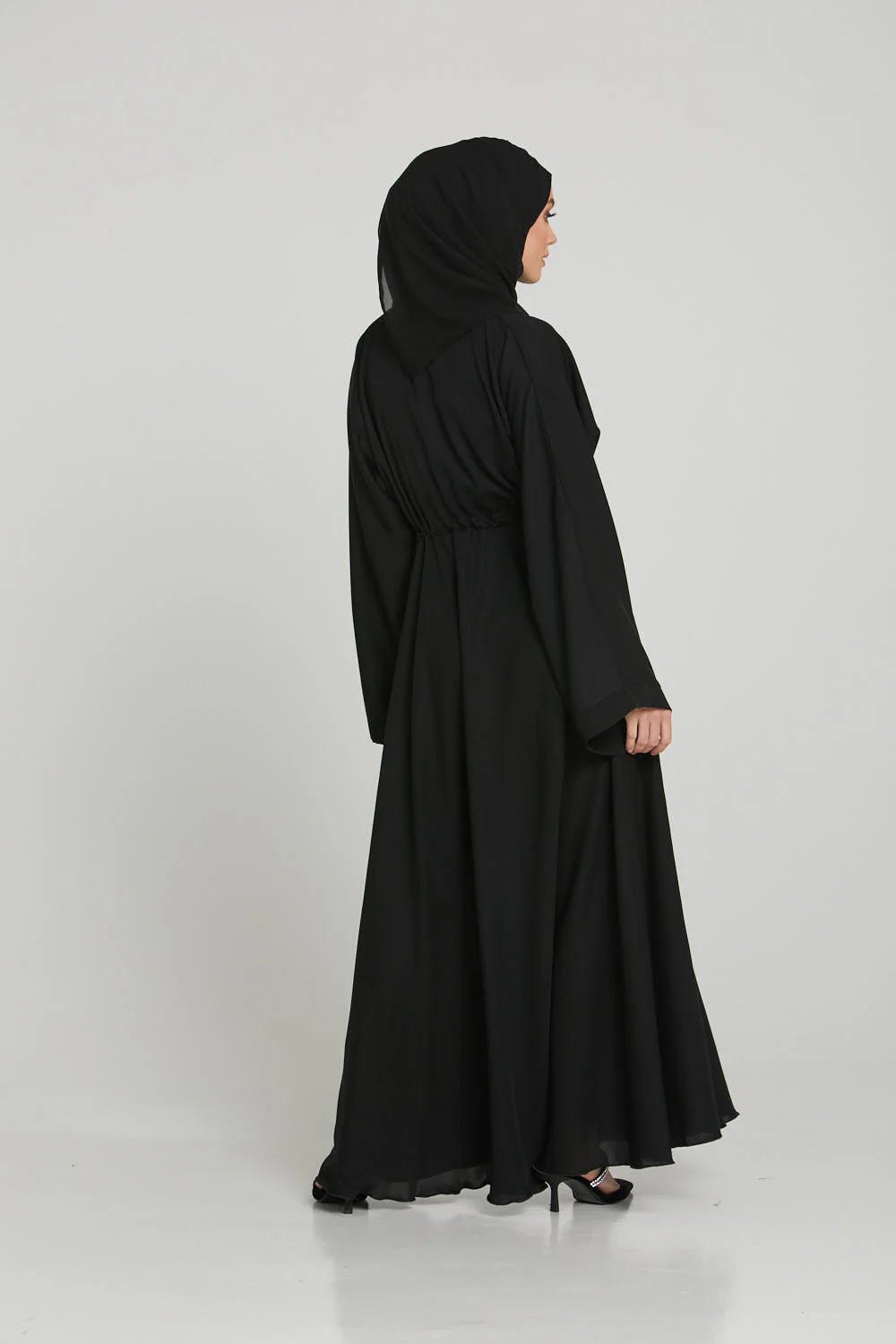 Black Umbrella Cut Abaya with Inner Belt - Image 6