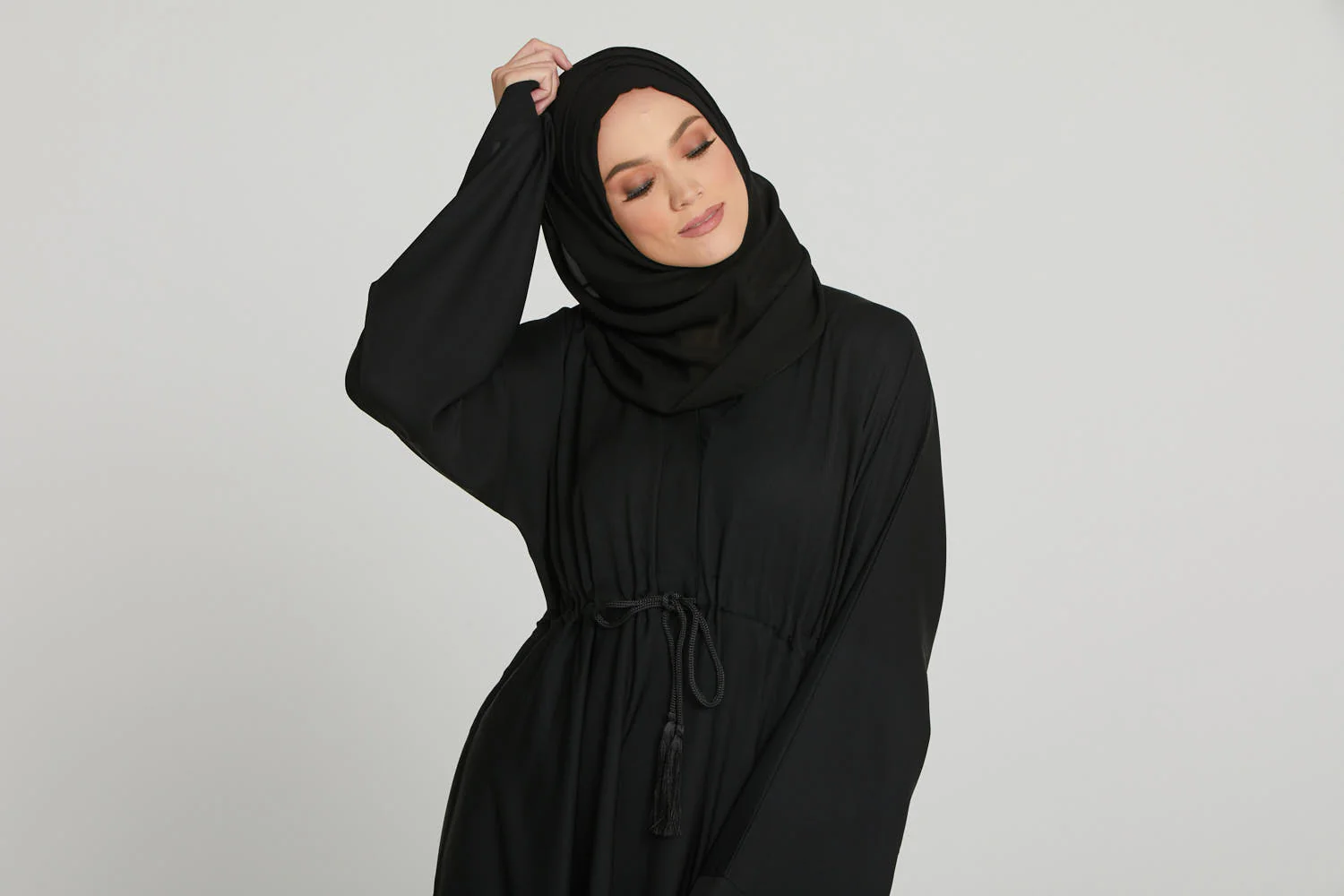 Black Umbrella Cut Abaya with Inner Belt - Image 7