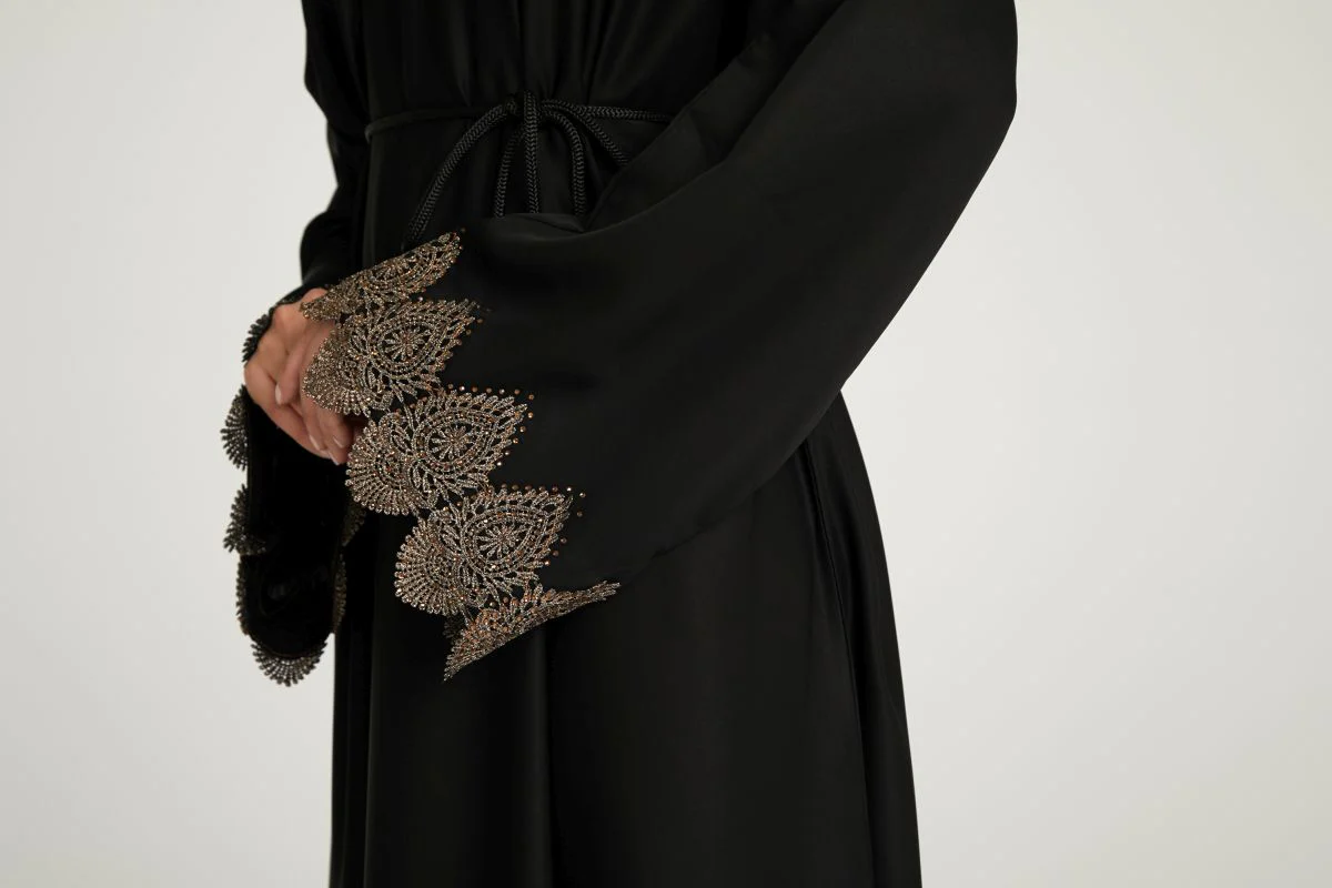 Bronze Cuff Closed Abaya - Black - Image 6