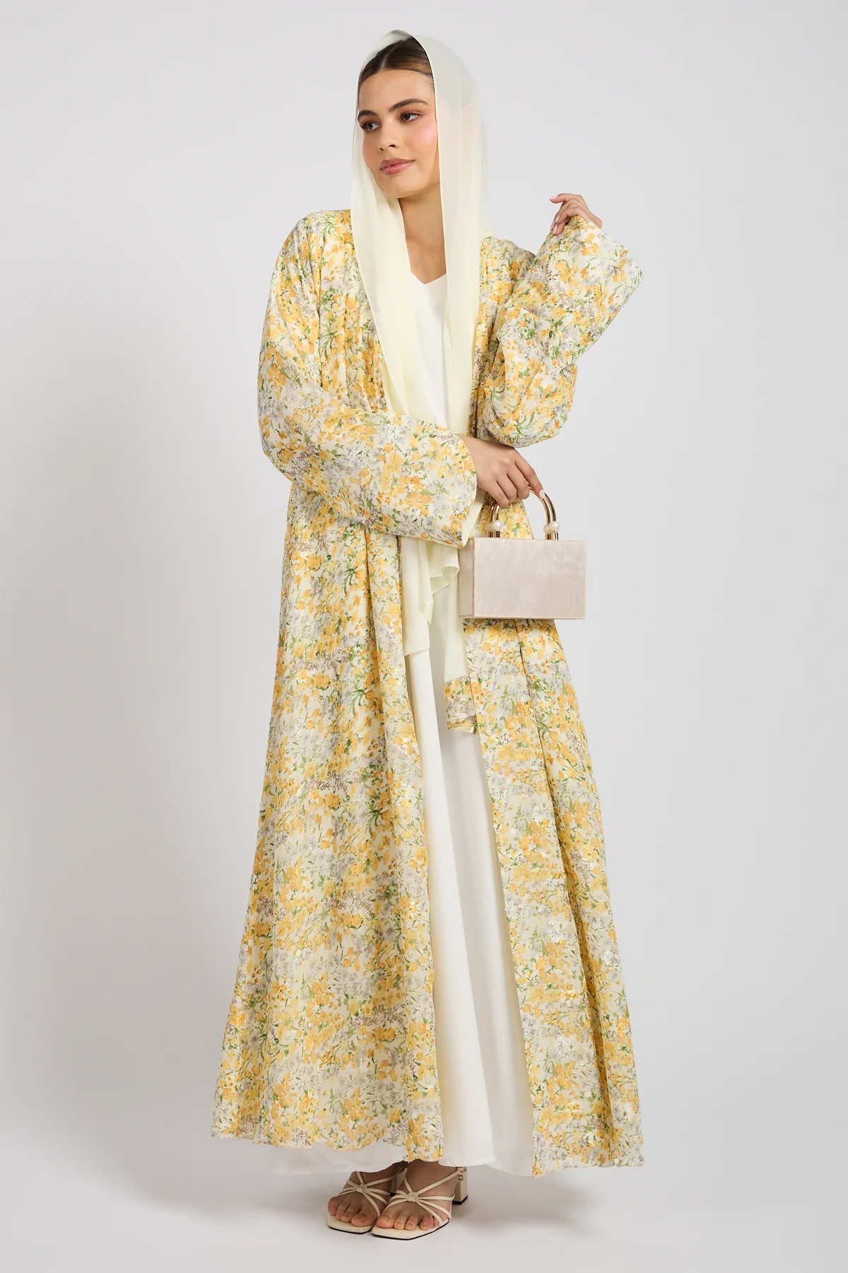 Buttercream Blossom Chiffon Open Abaya - LIMITED EDITION