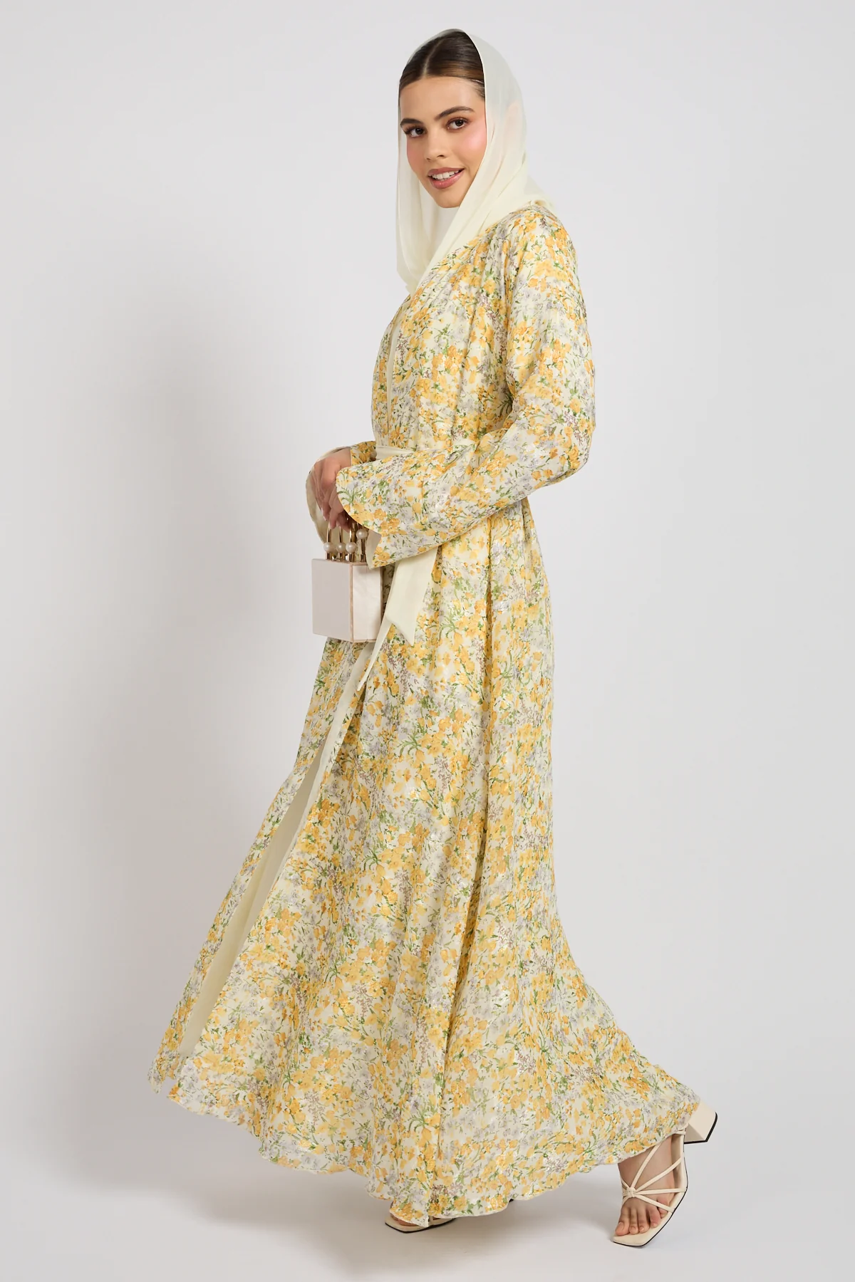 Buttercream Blossom Chiffon Open Abaya - LIMITED EDITION - Image 3
