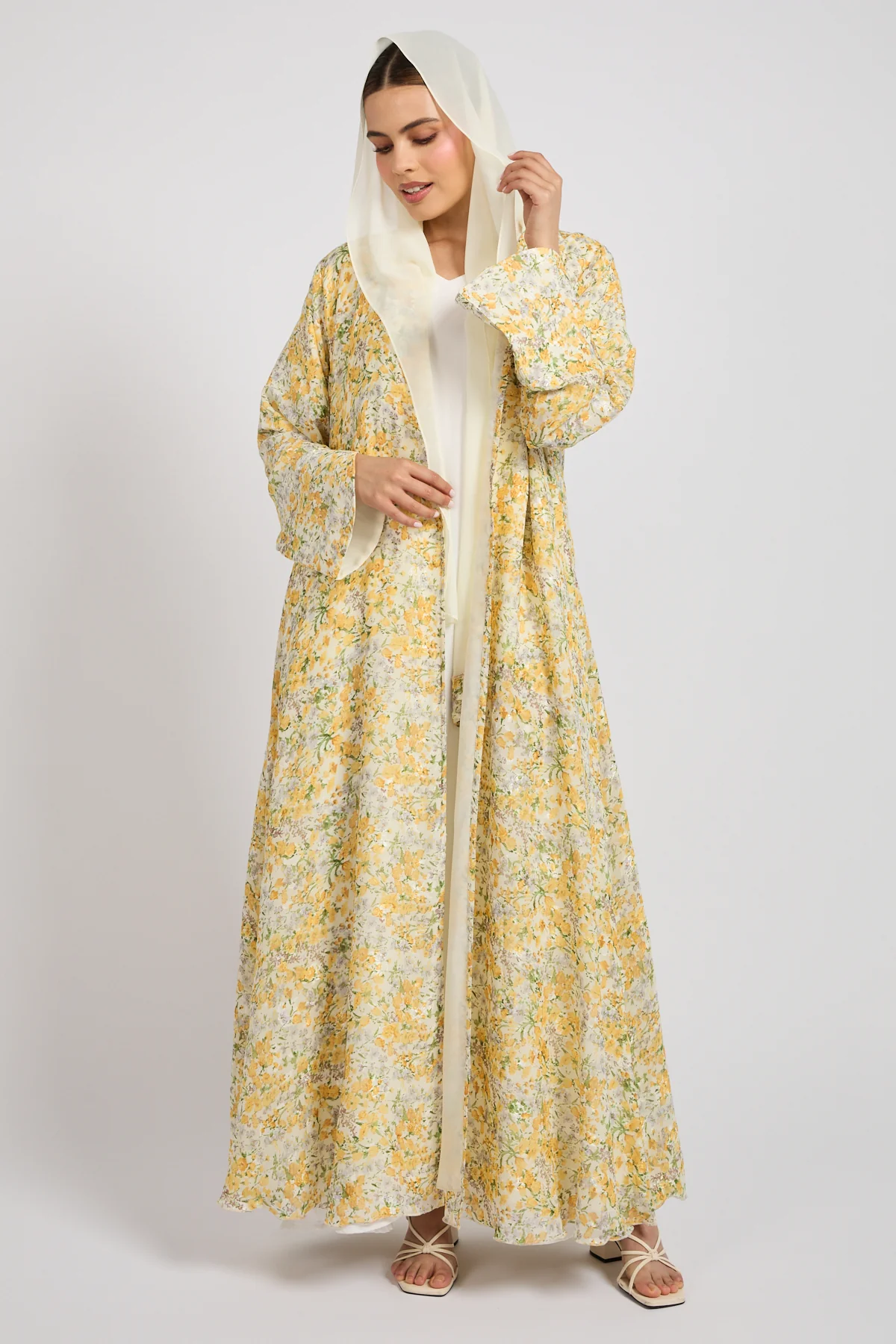 Buttercream Blossom Chiffon Open Abaya - LIMITED EDITION - Image 5