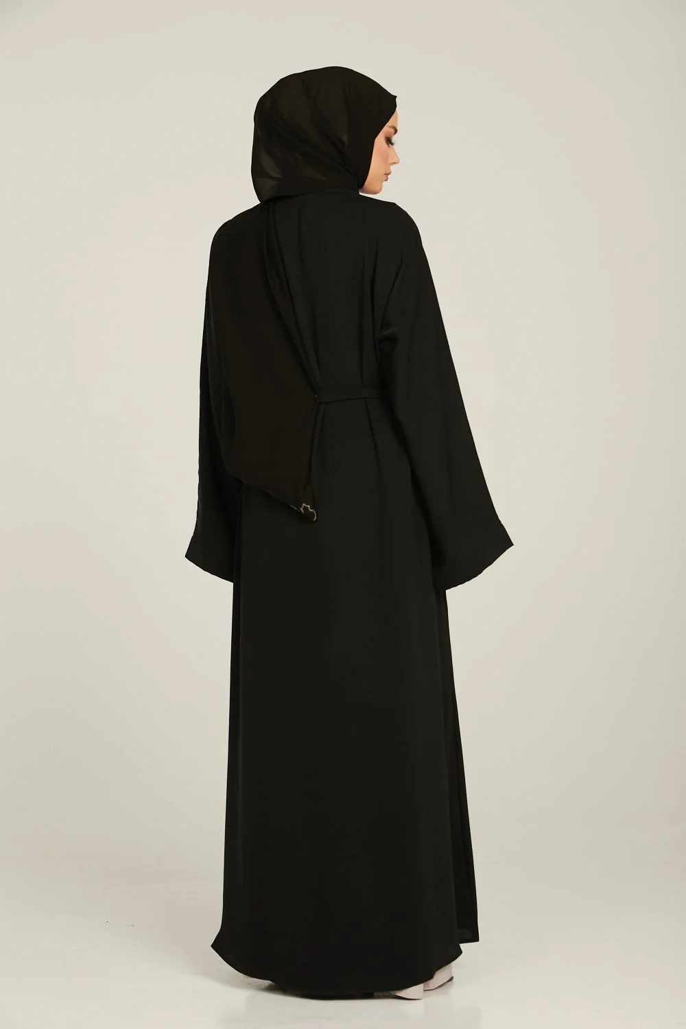 Classic Black Open Abaya - Slim Sleeve - Image 4