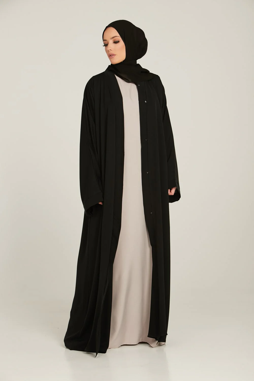 Classic Black Open Abaya - Wide Sleeves - Image 3