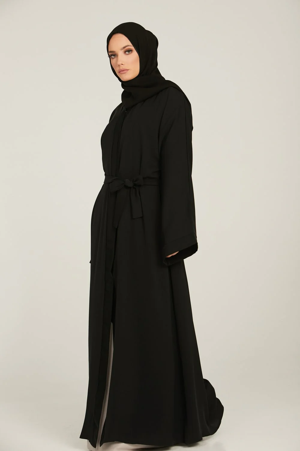 Classic Black Open Abaya - Wide Sleeves - Image 4