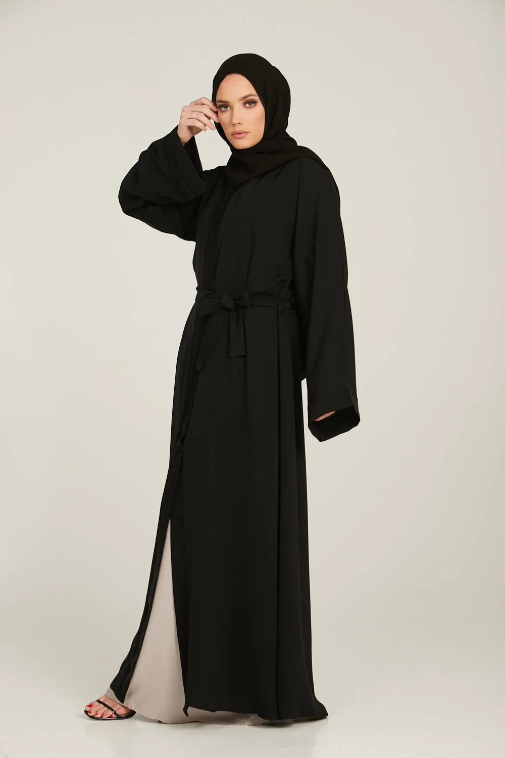Classic Black Open Abaya - Wide Sleeves - Image 5
