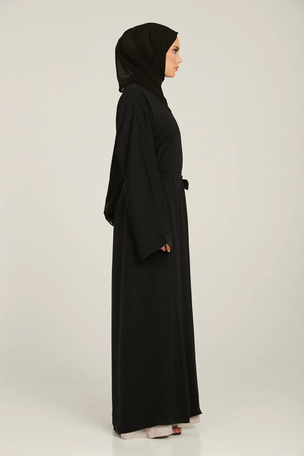 Classic Black Open Abaya - Wide Sleeves - Image 6