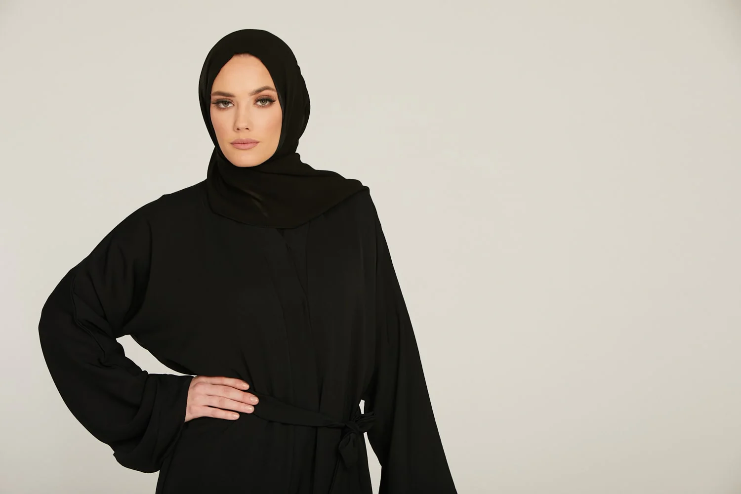 Classic Black Open Abaya - Wide Sleeves - Image 9