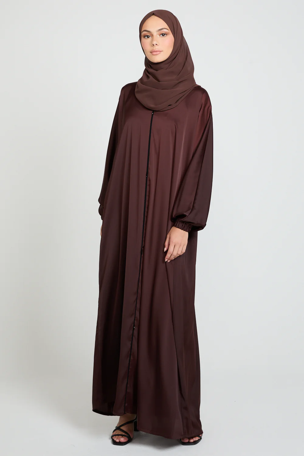 Classic Closed Abaya with Dainty Detailing - Rich Auburn - Image 5