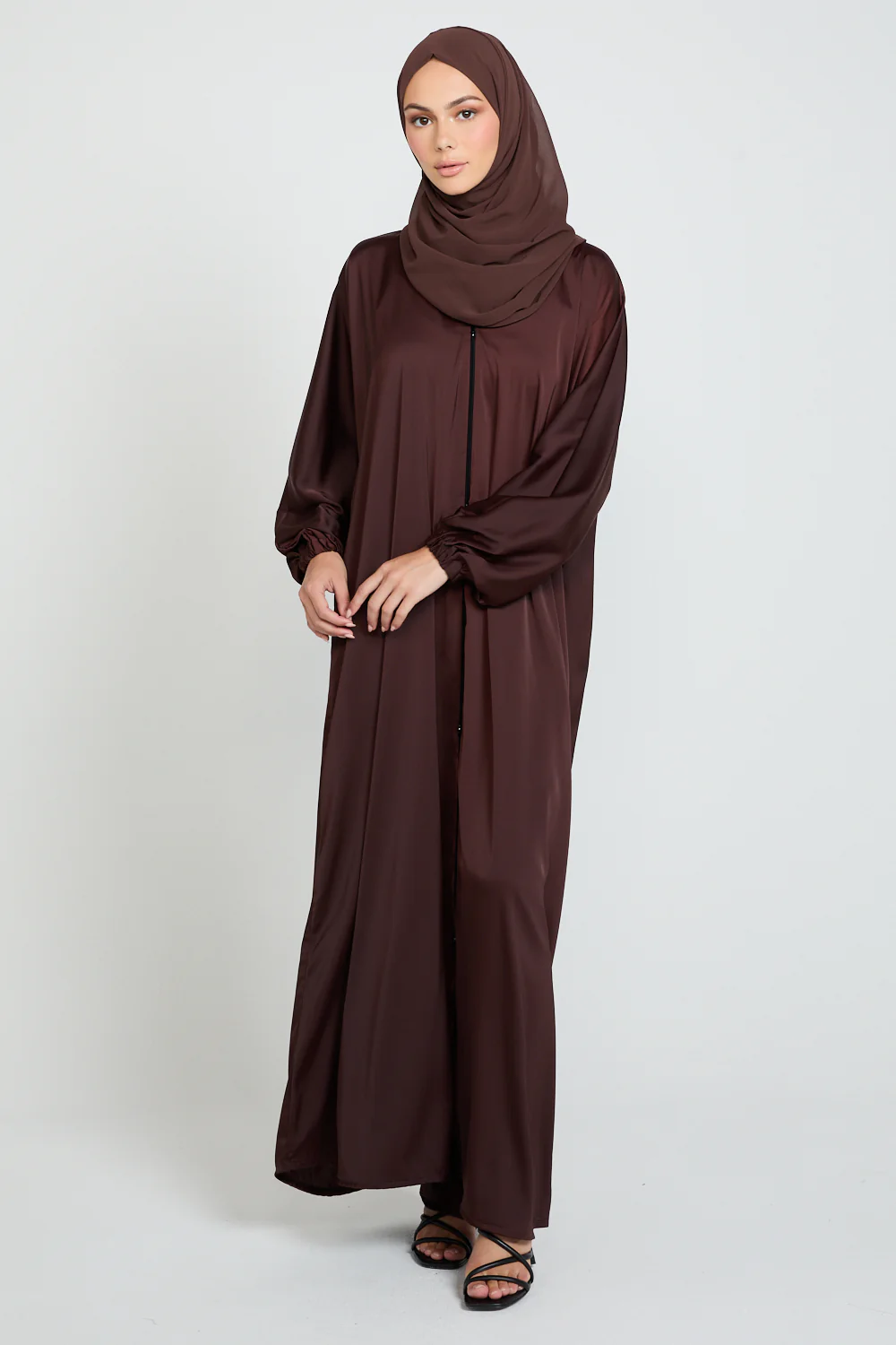 Classic Closed Abaya with Dainty Detailing - Rich Auburn - Image 6