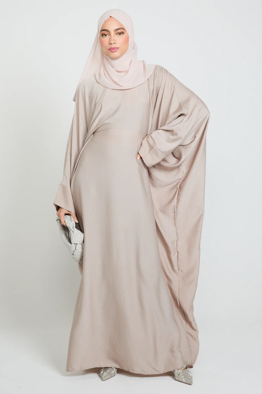 Classic Soft Sheen Closed Abaya with Inner Belt - Mink Mist - Image 5