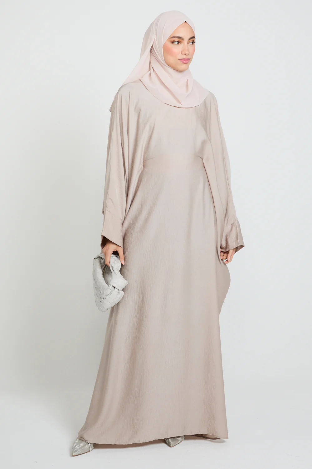Classic Soft Sheen Closed Abaya with Inner Belt - Mink Mist - Image 6