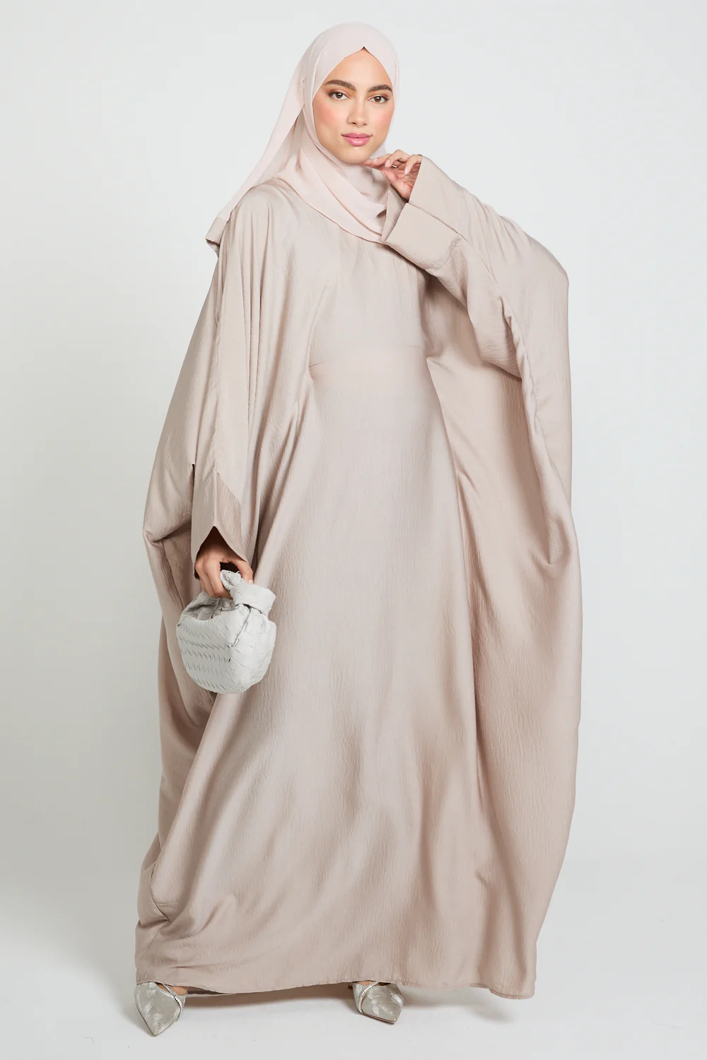 Classic Soft Sheen Closed Abaya with Inner Belt - Mink Mist - Image 7